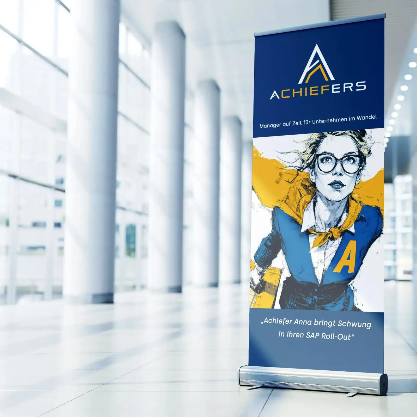 Achiefers roll-up banner with the illustrated heros campaign